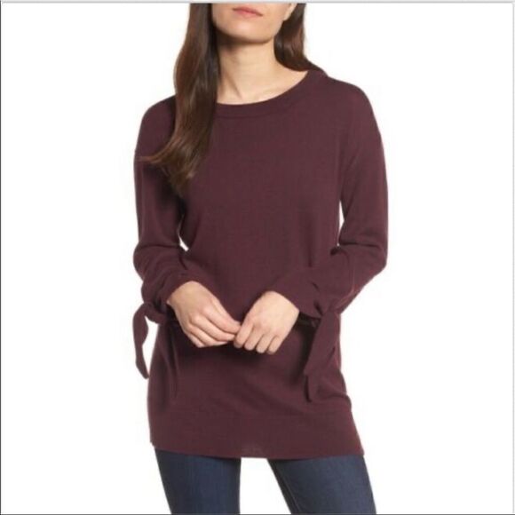 Trouve Women’s Burgundy Tie Sleeve Sweater - Picture 1 of 5